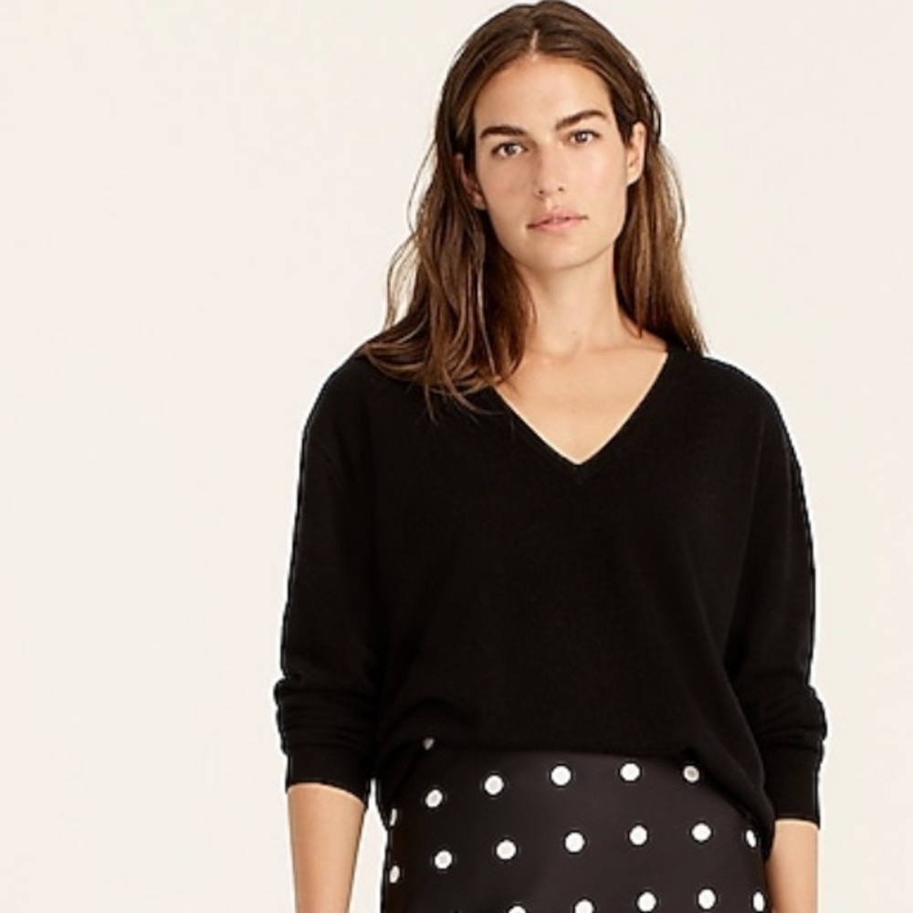 Jcrew Lambswool Blend V-neck Relaxed Black Sweater
